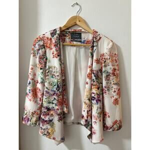 Bershka Women’s Watercolor Floral Open Front Jacket Blazer – Size L